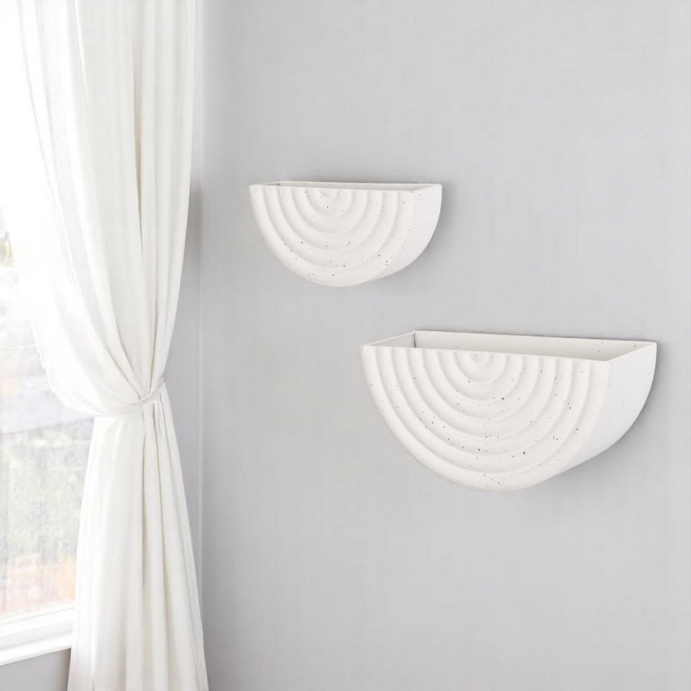 Set of Two White Metal Geometric Half Moon Wall Planters — view 4