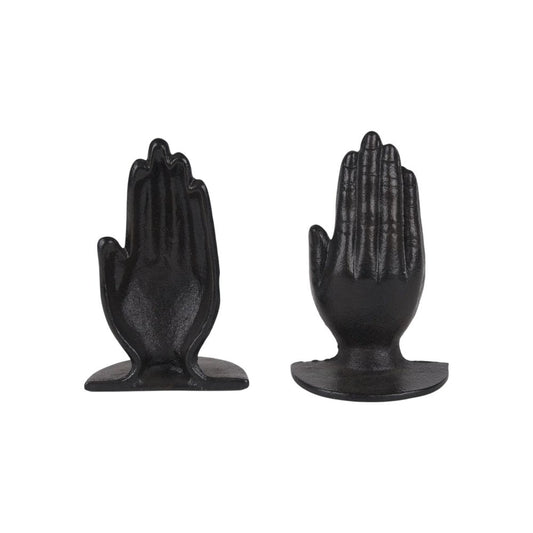 Set of Two Antiqued Bronze Cast Iron Praying Hands Decorative Bookends HomeRoots