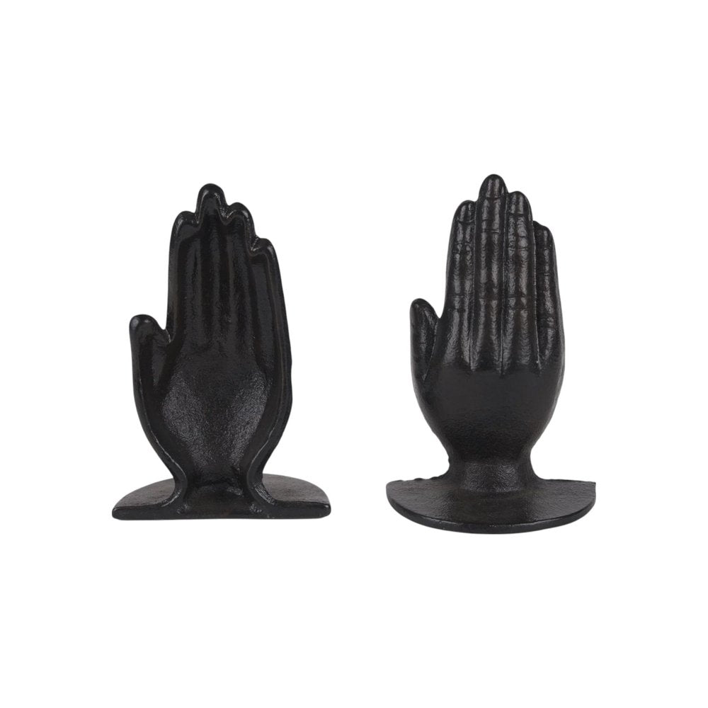 Set of Two Antiqued Bronze Cast Iron Praying Hands Decorative Bookends HomeRoots