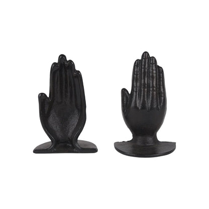 Set of Two Antiqued Bronze Cast Iron Praying Hands Decorative Bookends HomeRoots