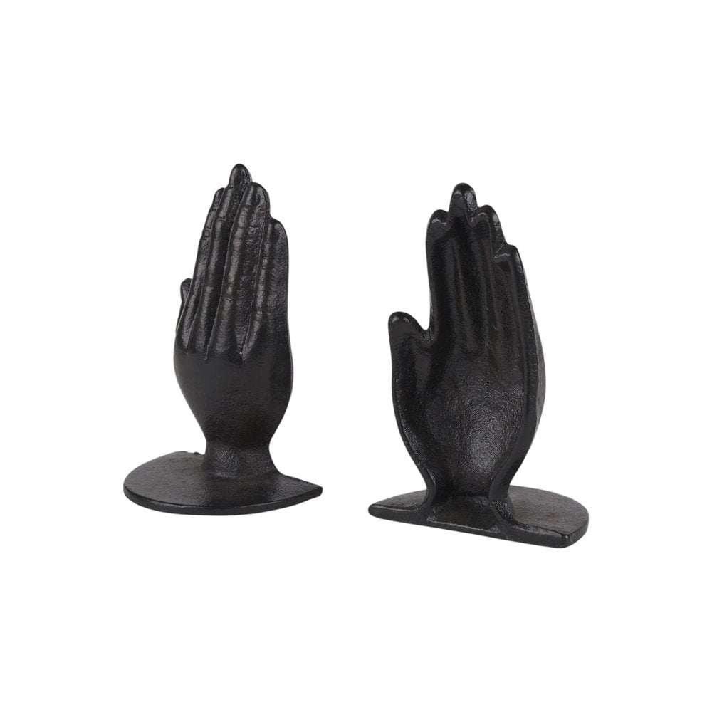 Set of Two Antiqued Bronze Cast Iron Praying Hands Decorative Bookends HomeRoots