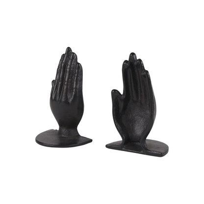 Set of Two Antiqued Bronze Cast Iron Praying Hands Decorative Bookends HomeRoots