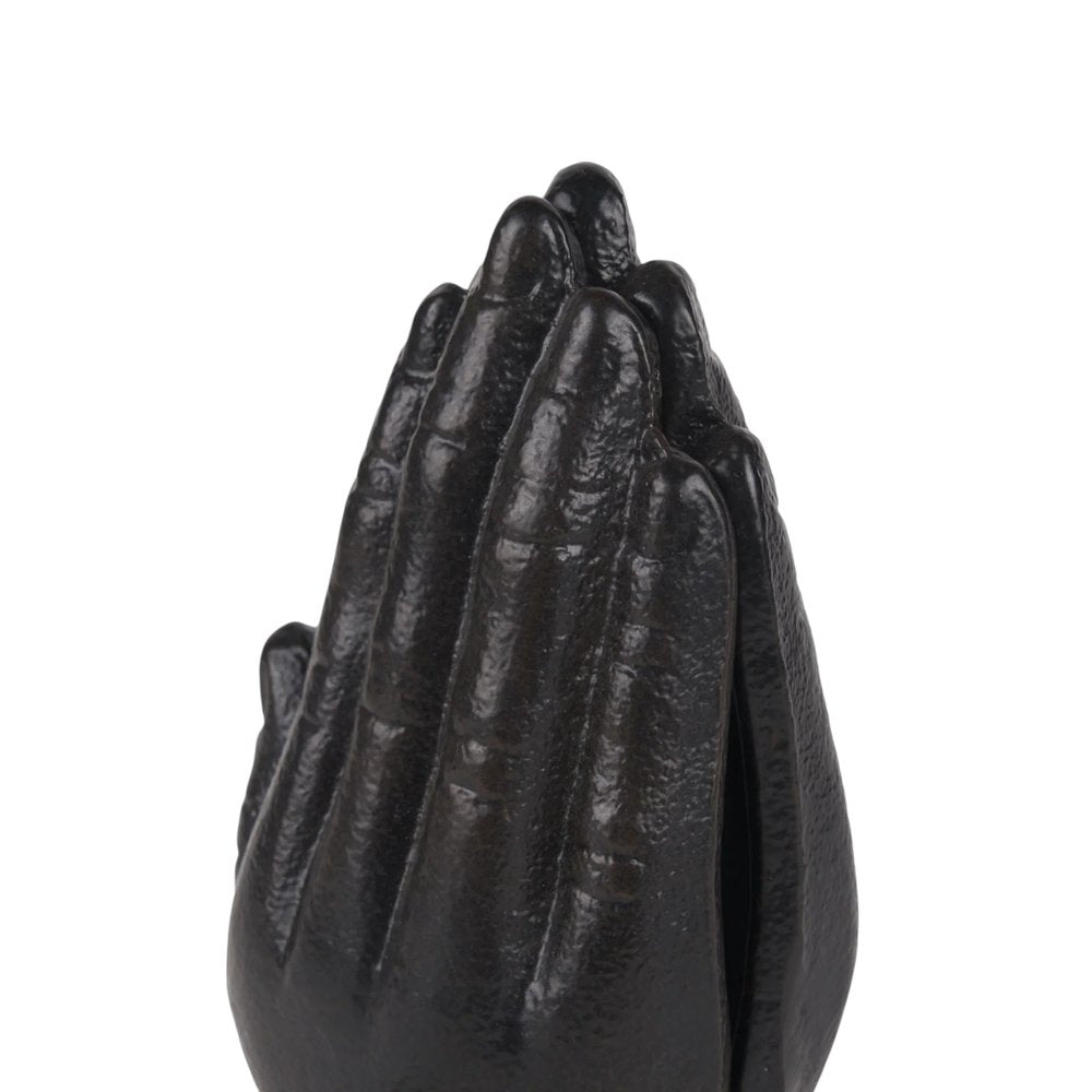Set of Two Antiqued Bronze Cast Iron Praying Hands Decorative Bookends HomeRoots