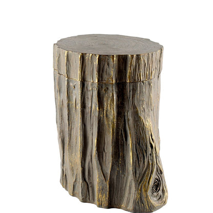 7" Brown And Gold Resin Modern Abstract Tree Stump Decorative Box HomeRoots
