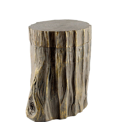 7" Brown And Gold Resin Modern Abstract Tree Stump Decorative Box HomeRoots