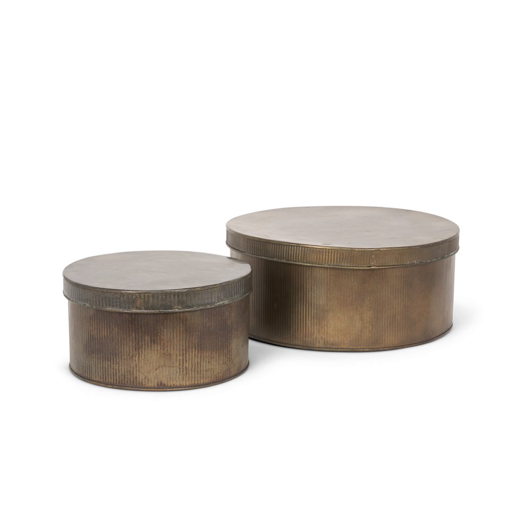 Set of Two Antiqued Gold Metal Decorative Boxes HomeRoots