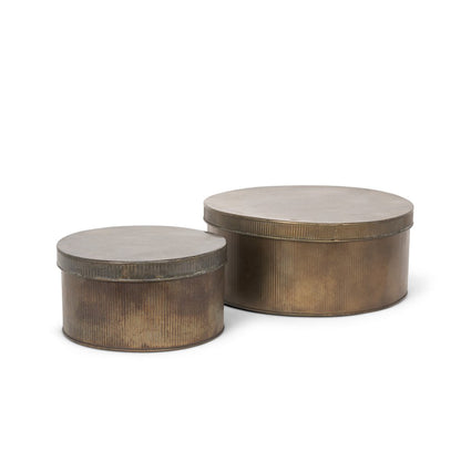 Set of Two Antiqued Gold Metal Decorative Boxes HomeRoots