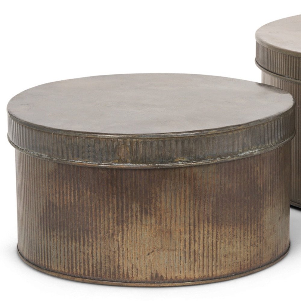 Set of Two Antiqued Gold Metal Decorative Boxes HomeRoots