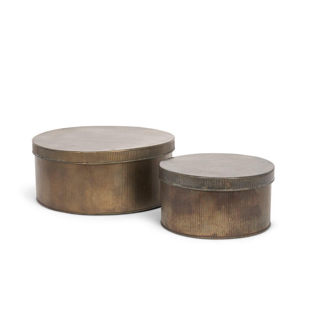 Set of Two Antiqued Gold Metal Decorative Boxes HomeRoots