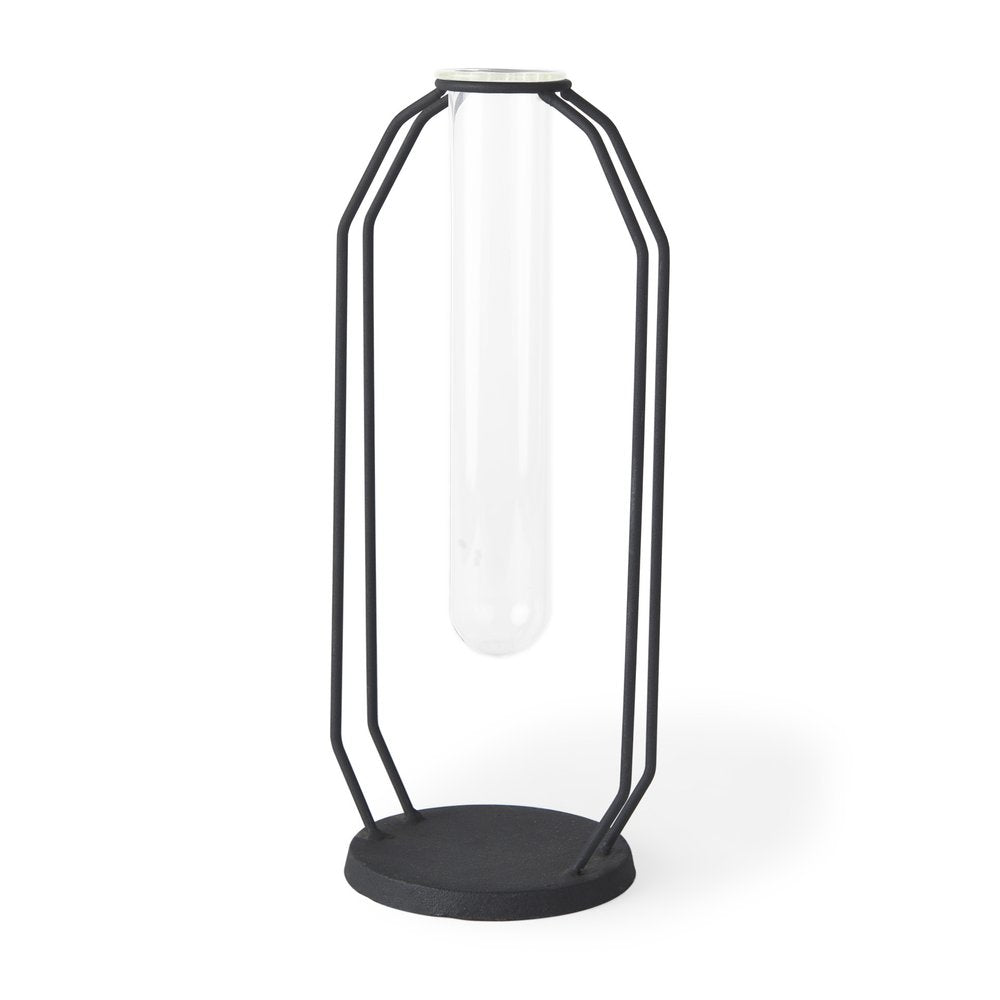 11" Black And Clear Glass And Metal Table Vase HomeRoots