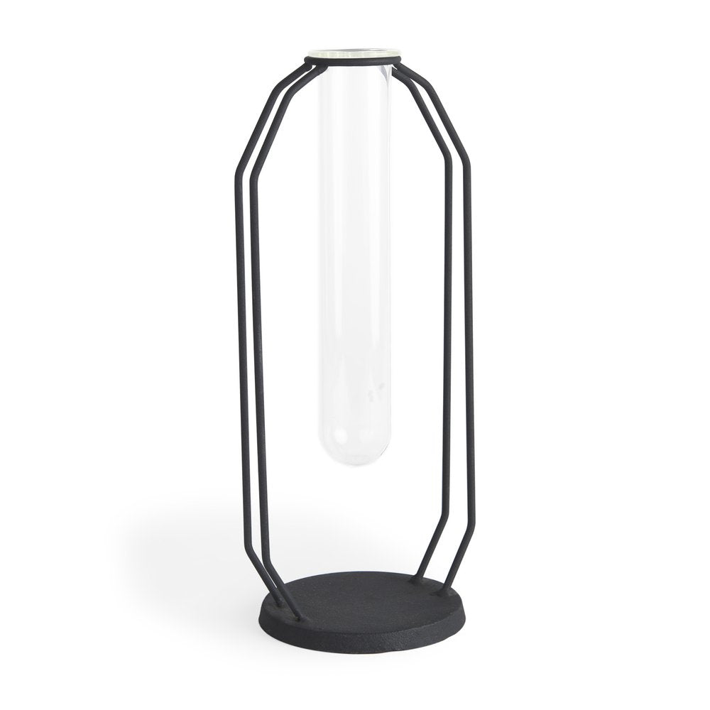 11" Black And Clear Glass And Metal Table Vase HomeRoots