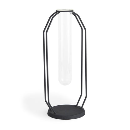 11" Black And Clear Glass And Metal Table Vase HomeRoots