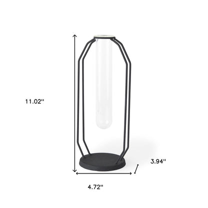 11" Black And Clear Glass And Metal Table Vase HomeRoots