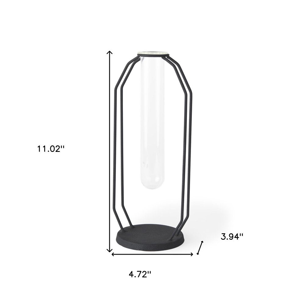 11" Black And Clear Glass And Metal Table Vase HomeRoots