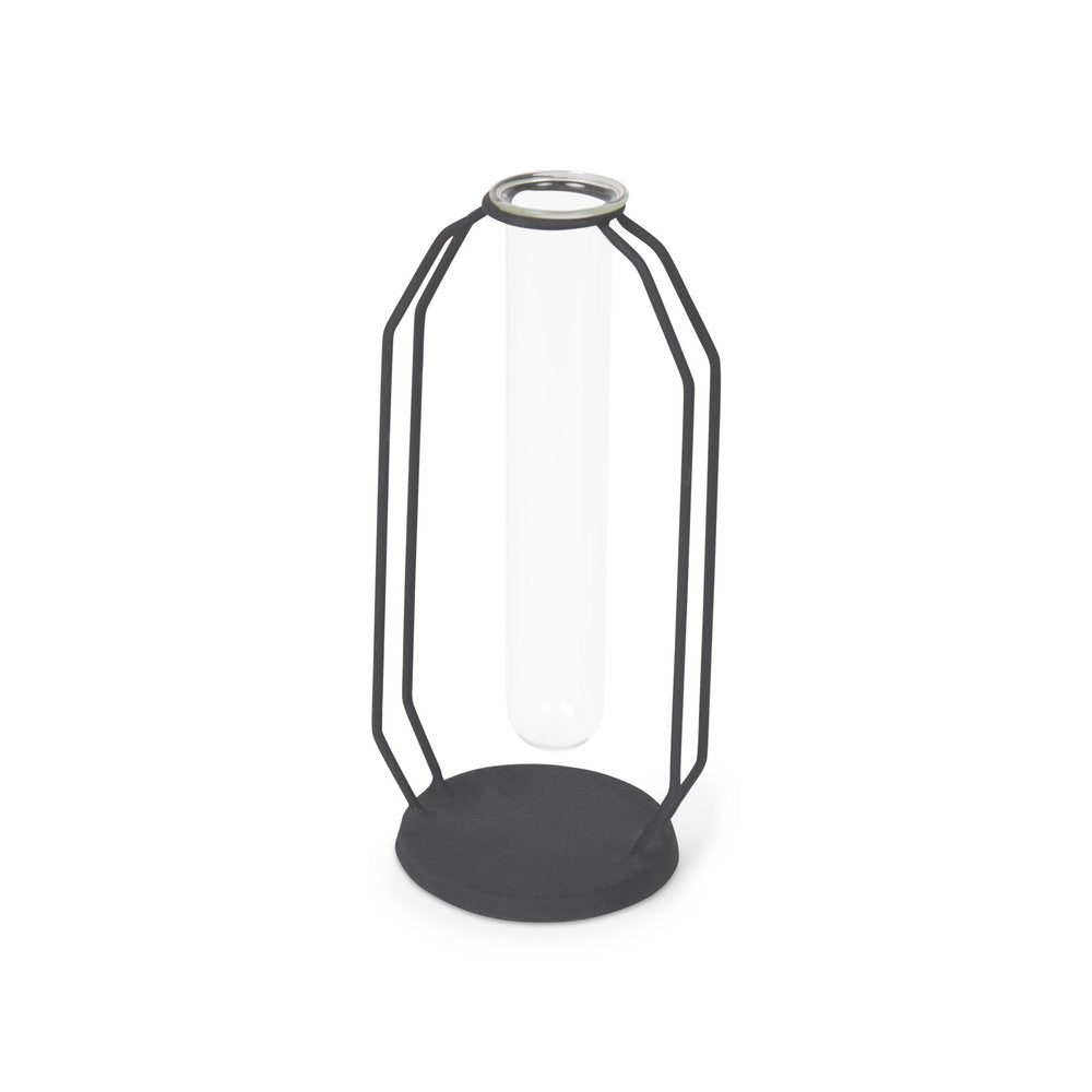 10" Black And Clear Glass And Metal Table Vase — view 1