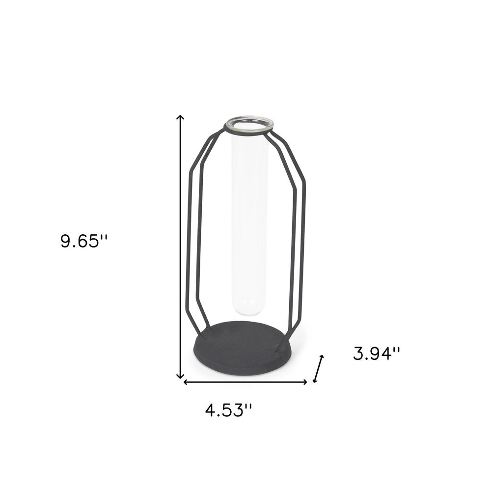 10" Black And Clear Glass And Metal Table Vase HomeRoots