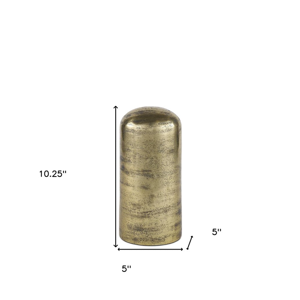 10" Antiqued Brass Cast Aluminum Cylindrical Tabletop Sculpture HomeRoots