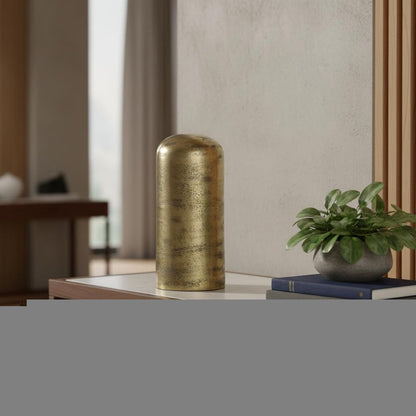10" Antiqued Brass Cast Aluminum Cylindrical Tabletop Sculpture HomeRoots