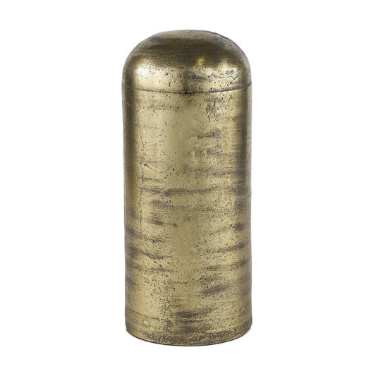 15" Antiqued Brass Cast Aluminum Cylindrical Tabletop Sculpture HomeRoots