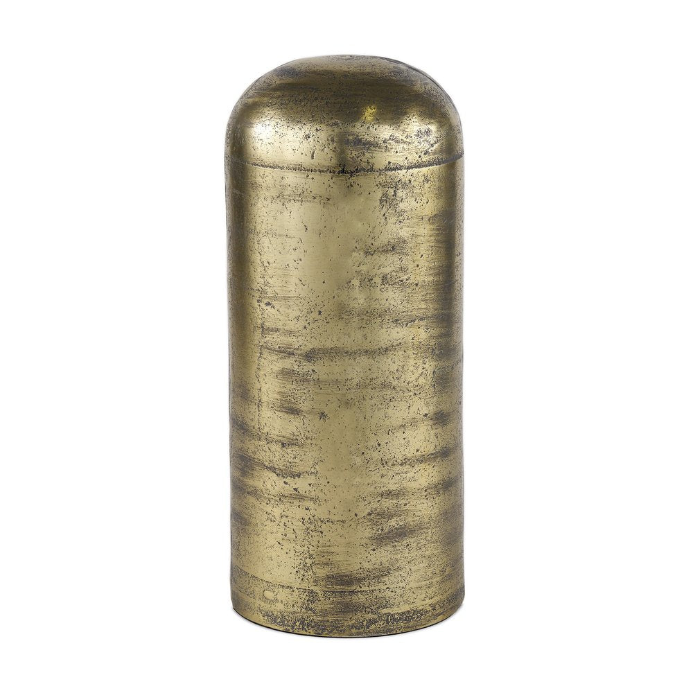 15" Antiqued Brass Cast Aluminum Cylindrical Tabletop Sculpture HomeRoots