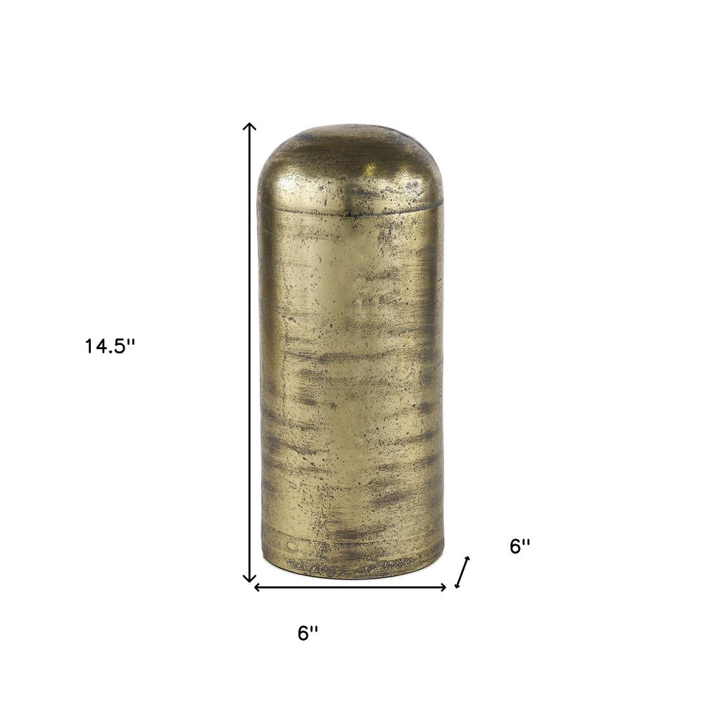 15" Antiqued Brass Cast Aluminum Cylindrical Tabletop Sculpture HomeRoots