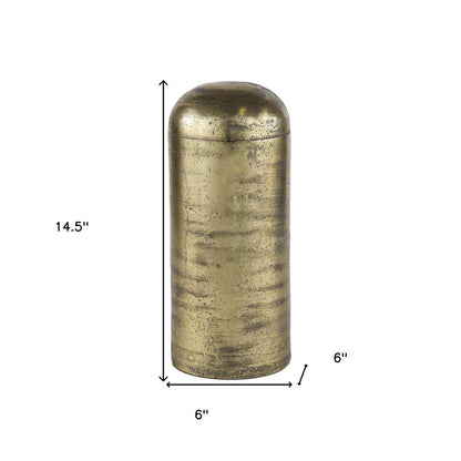 15" Antiqued Brass Cast Aluminum Cylindrical Tabletop Sculpture HomeRoots