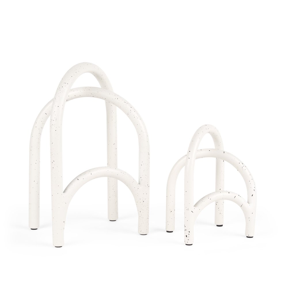 Set of Two White Iron Modern Abstract Tabletop Sculptures HomeRoots