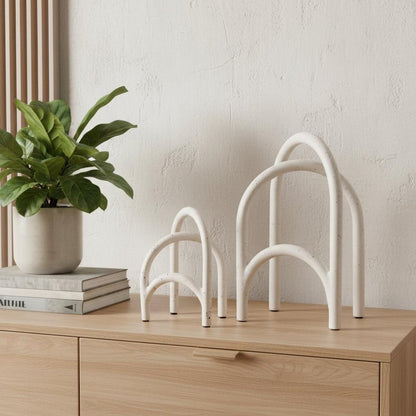 Set of Two White Iron Modern Abstract Tabletop Sculptures HomeRoots