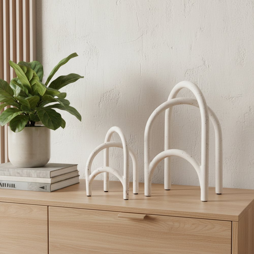 Set of Two White Iron Modern Abstract Tabletop Sculptures HomeRoots
