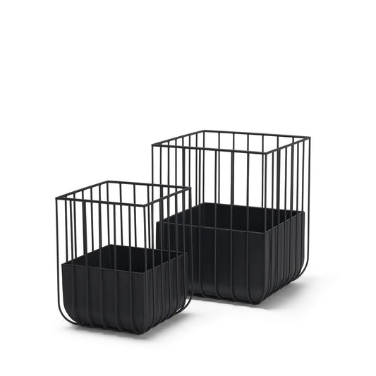 Set of Two Black Iron 300 Ounce Square Pot Planters