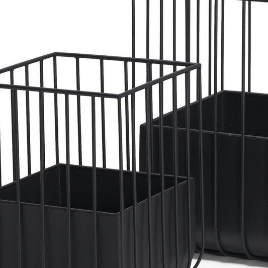 Set of Two Black Iron 300 Ounce Square Pot Planters