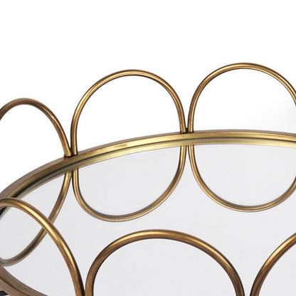 Set of Two Antiqued Gold Metal And Mirrored Glass Round Vanity Trays HomeRoots