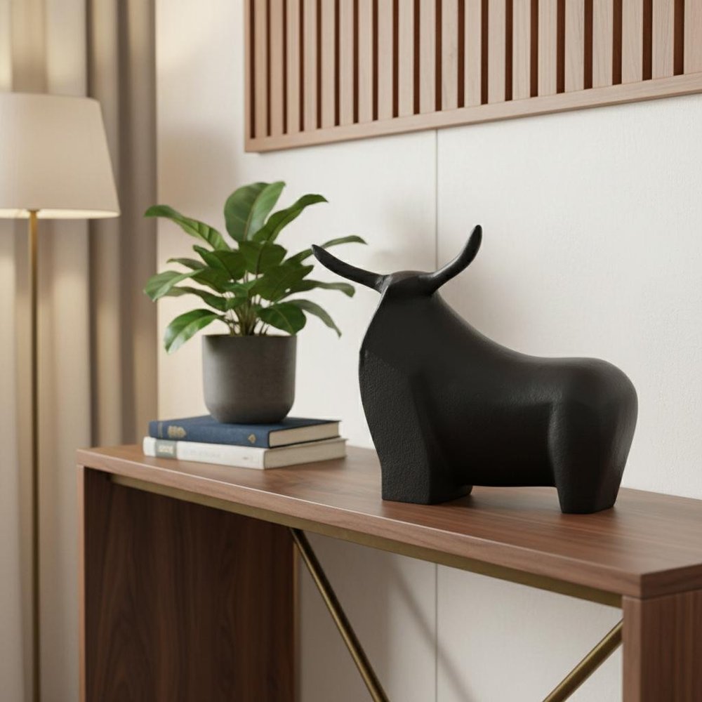 8" Black Aluminum Bull Tabletop Sculpture HomeRoots