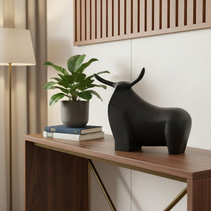 8" Black Aluminum Bull Tabletop Sculpture HomeRoots