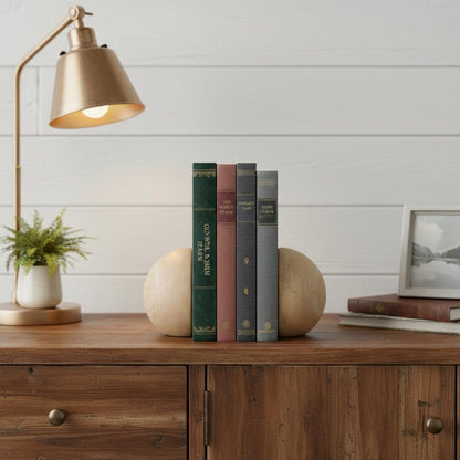 Set of Two Beige Stone Orb Decorative Bookends HomeRoots