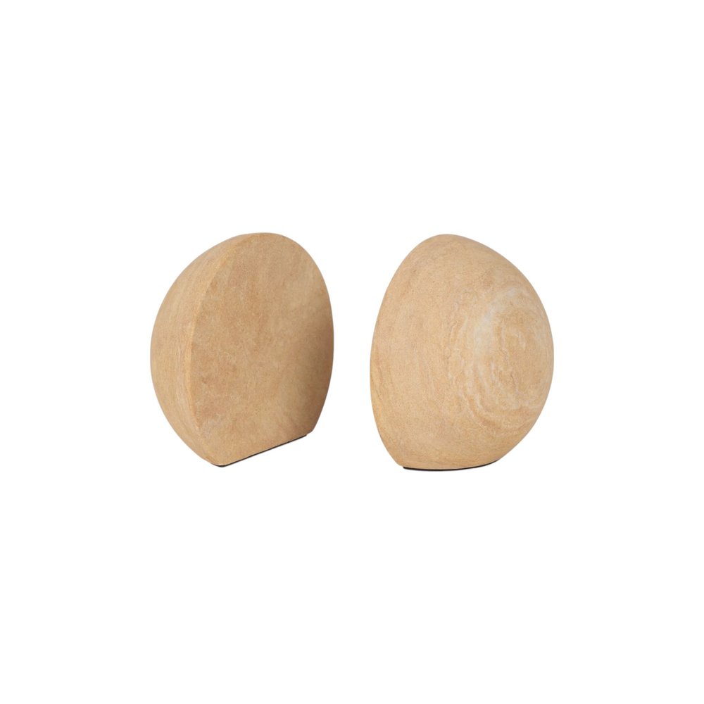Set of Two Beige Stone Orb Decorative Bookends HomeRoots