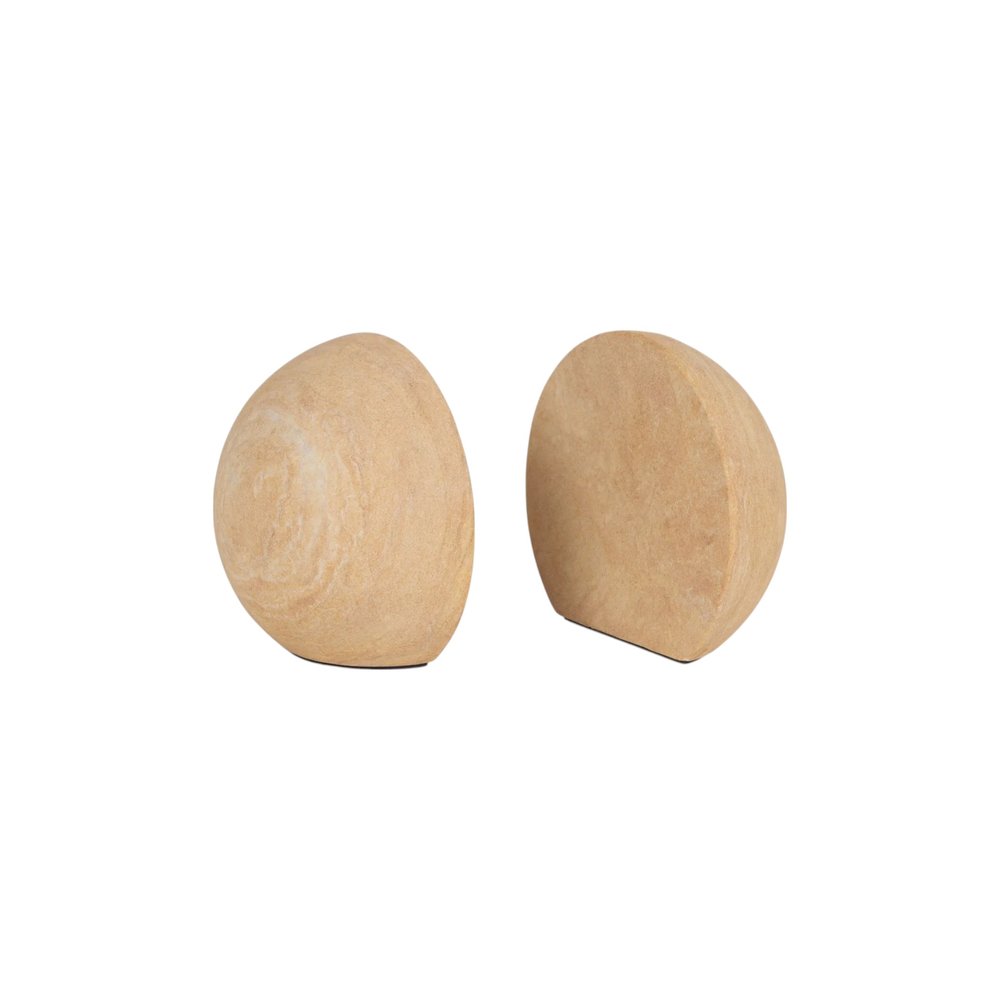 Set of Two Beige Stone Orb Decorative Bookends HomeRoots