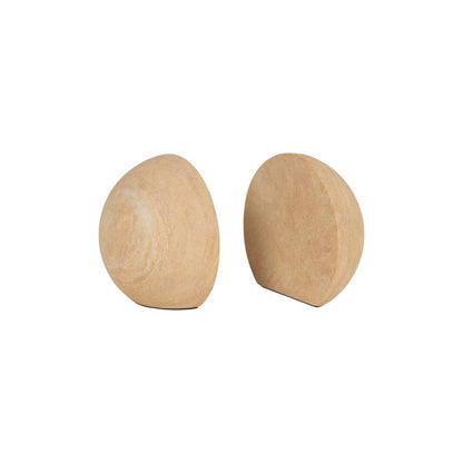 Set of Two Beige Stone Orb Decorative Bookends HomeRoots