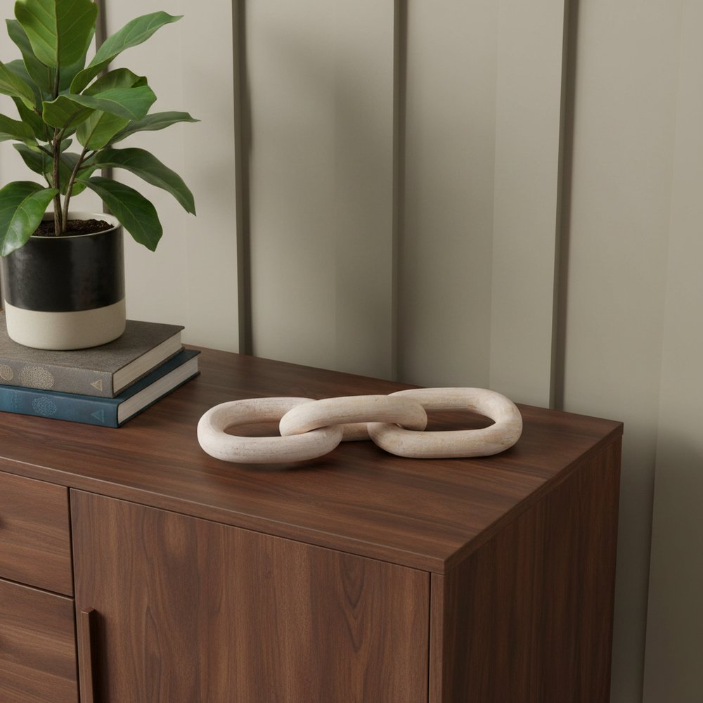 21" Natural Solid Wood Geometric Links Tabletop Sculpture HomeRoots