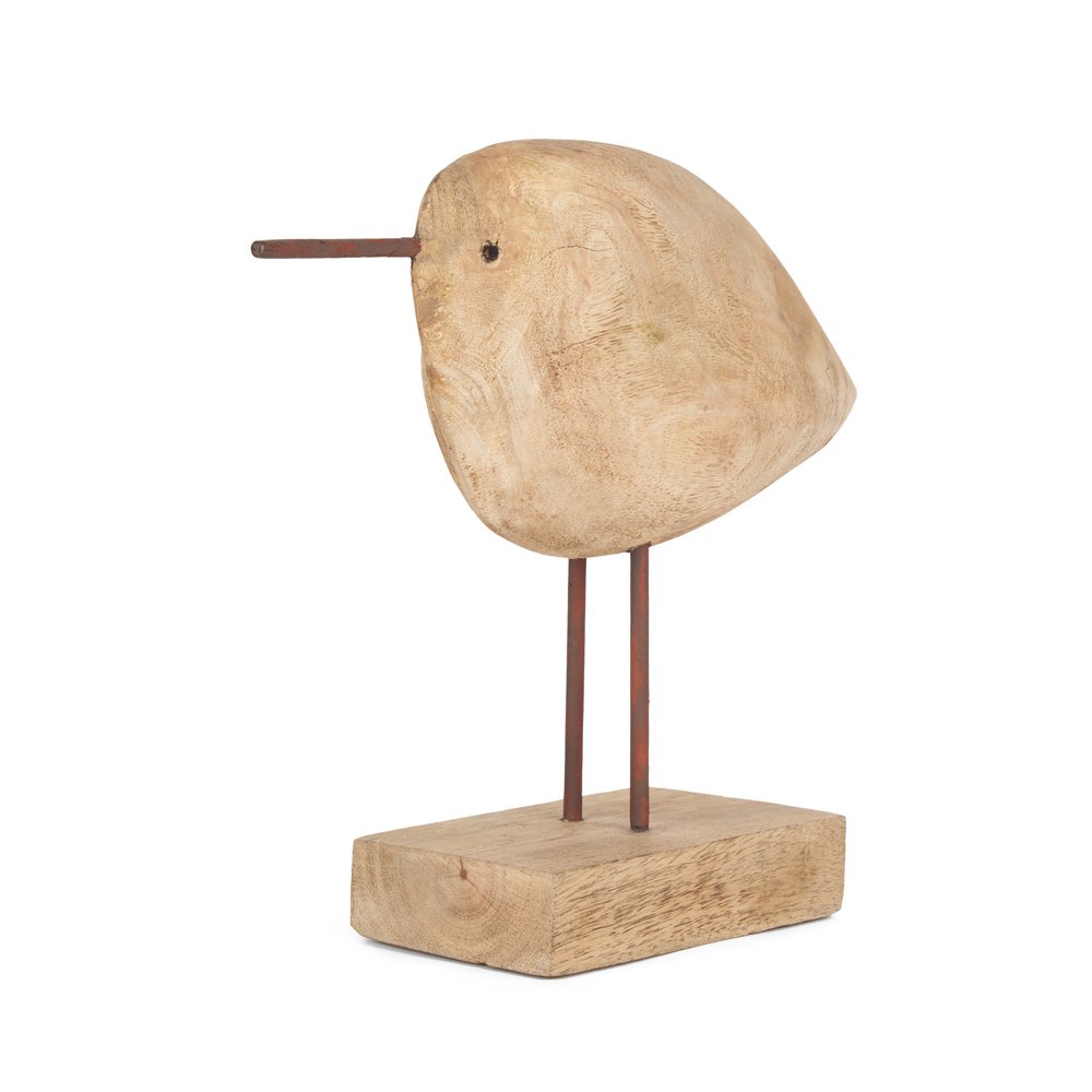 11" Brown Solid Wood And Iron Bird Abstract Tabletop Sculpture HomeRoots