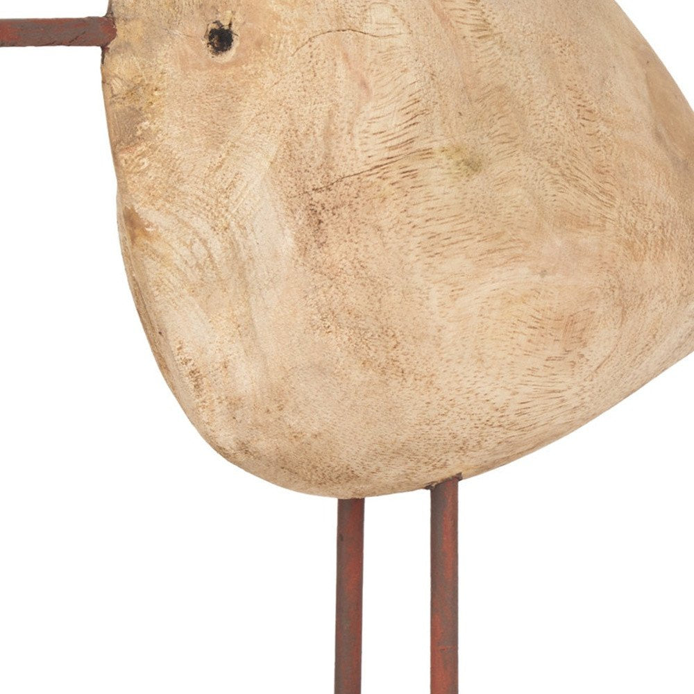 11" Brown Solid Wood And Iron Bird Abstract Tabletop Sculpture HomeRoots
