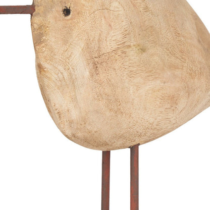 11" Brown Solid Wood And Iron Bird Abstract Tabletop Sculpture HomeRoots