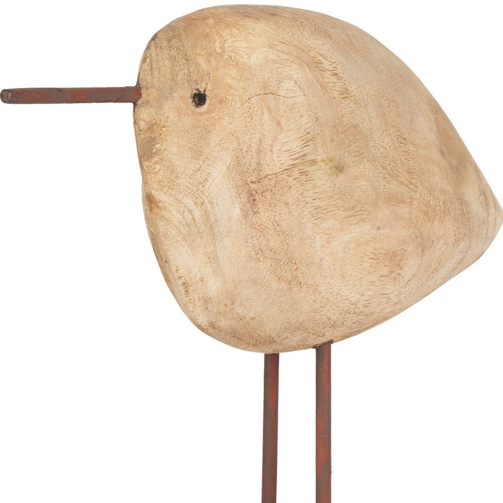 11" Brown Solid Wood And Iron Bird Abstract Tabletop Sculpture HomeRoots