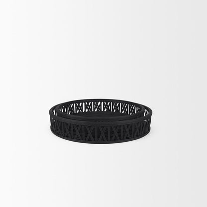Set of Two Black Round Wicker Handmade Serving Trays HomeRoots