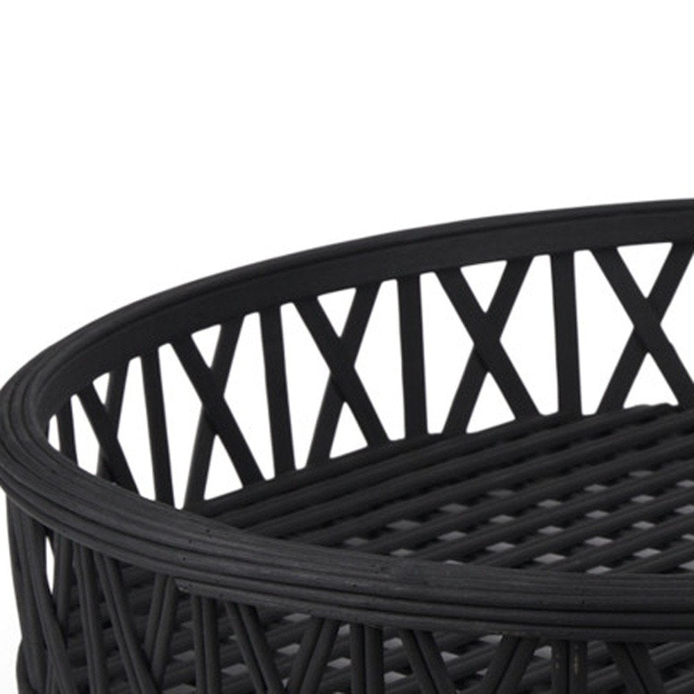 Set of Two Black Round Wicker Handmade Serving Trays HomeRoots