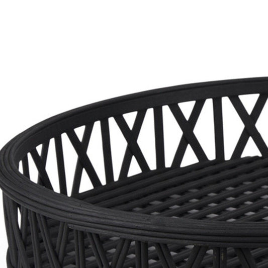 Set of Two Black Round Wicker Handmade Serving Trays HomeRoots