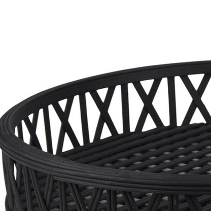 Set of Two Black Round Wicker Handmade Serving Trays HomeRoots