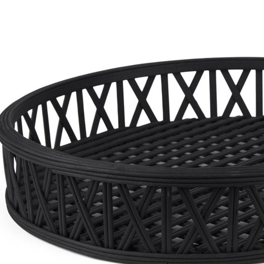 Set of Two Black Round Wicker Handmade Serving Trays HomeRoots