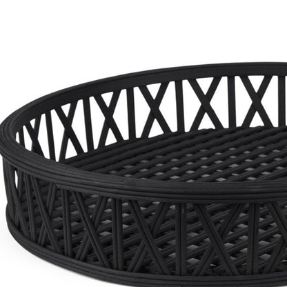 Set of Two Black Round Wicker Handmade Serving Trays HomeRoots