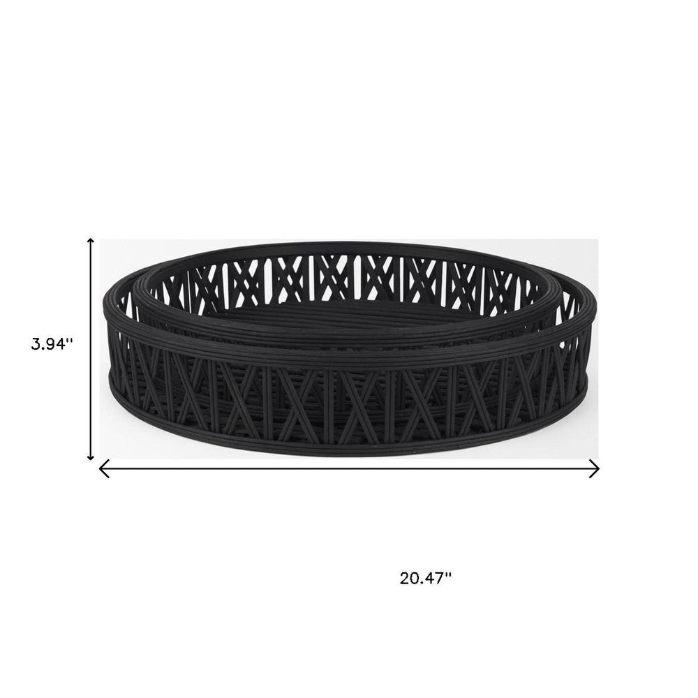 Set of Two Black Round Wicker Handmade Serving Trays HomeRoots